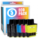 Pack de 5 cartouches d'encre compatibles - BROTHER LC900/LC41/LC47 - 2 noir + 1 cyan + 1 magenta + 1 jaune - (LC900VALBP)